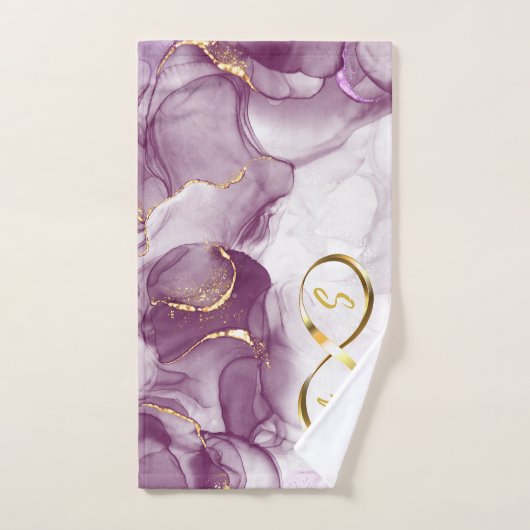 Gold Infinity Initial Monogram auf lila und gold Badhandtuch Set (Handtuch)