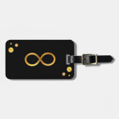 Gold Infinity Symbol & Golden Confetti auf schwarz Gepäckanhänger (Vorderseite horizontal)