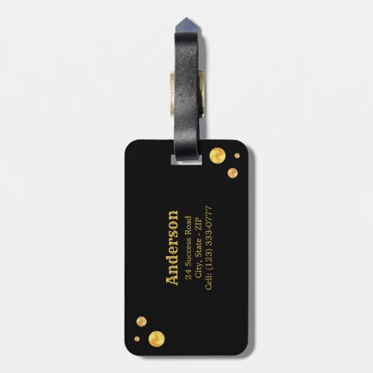 Gold Infinity Symbol & Golden Confetti auf schwarz Gepäckanhänger (Rückseite vertikal)