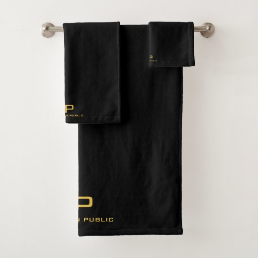 Gold Initial Monogram Name Black Template Trendy Badhandtuch Set (Insitu)