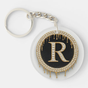 Gold Initial R Black Andenken Schlüsselanhänger