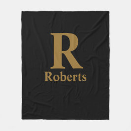 Gold Initial/Vorname/Familienname auf schwarz Fleecedecke