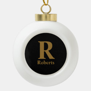 Gold Initial/Vorname/Familienname auf schwarz Keramik Kugel-Ornament