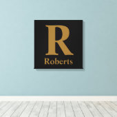 Gold Initial/Vorname/Familienname auf schwarz Leinwanddruck (Insitu (Holzboden))