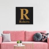 Gold Initial/Vorname/Familienname auf schwarz Leinwanddruck (Insitu (Wohnzimmer))
