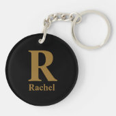 Gold Initial/Vorname/Familienname auf schwarz Schlüsselanhänger (Rückseite)