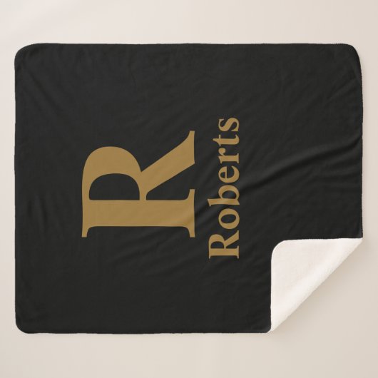 Gold Initial/Vorname/Familienname auf schwarz Sherpadecke (Vorderseite (Horizontal))