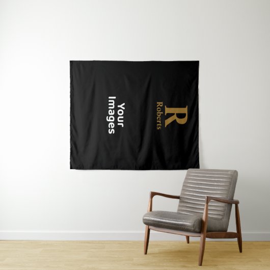 Gold Initial/Vorname/Familienname auf schwarz Wandteppich (Beispiel (Horizontal))