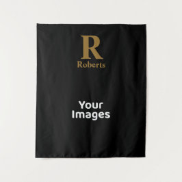 Gold Initial/Vorname/Familienname auf schwarz Wandteppich