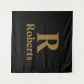 Gold Initial/Vorname/Familienname auf schwarz Wandteppich (Vorderseite (Horizontal))