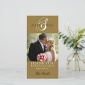 Gold Initial Wedding Dankeschön Foto Cards Dankeskarte (Stehend Vorderseite)