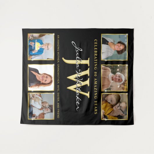 Gold Initials Custom Birthday Background mit Foto Wandteppich (Vorderseite (Horizontal))