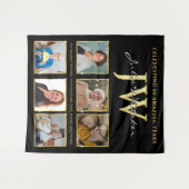 Gold Initials Custom Birthday Background mit Foto Wandteppich (Vorderseite (Horizontal))