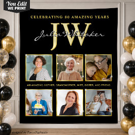 Gold Initials Custom Birthday Background mit Foto Wandteppich