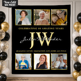 Gold Initials Custom Birthday Background mit Foto Wandteppich