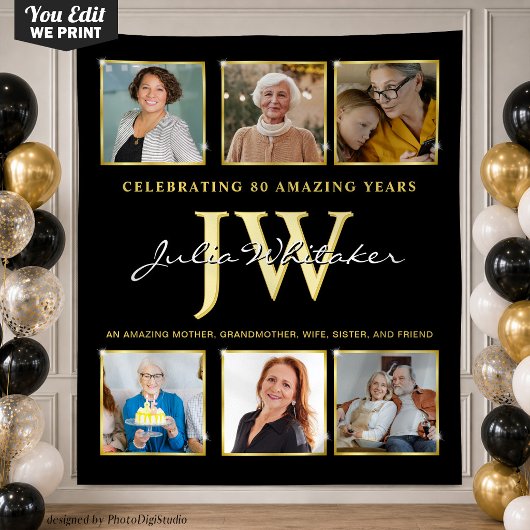 Gold Initials Custom Birthday Background mit Foto Wandteppich