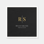 Gold Initials, Name, Beruf, Schwarz Serviette (Vorderseite)