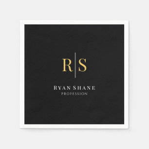 Gold Initials, Name, Beruf, Schwarz Serviette