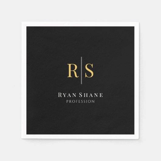 Gold Initials, Name, Beruf, Schwarz Serviette (Vorderseite)