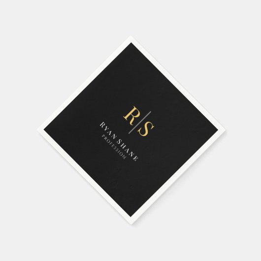 Gold Initials, Name, Beruf, Schwarz Serviette (Ecke)