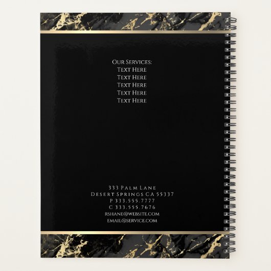 Gold-Initials, Name, Schwarz-Gold-Marmor, Schwarz Planer (Rückseite)