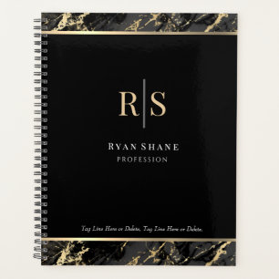 Gold-Initials, Name, Schwarz-Gold-Marmor, Schwarz Planer