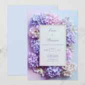 Gold Inset Lavender Hydrangea Frame Wedding Einladung (Vorne/Hinten)
