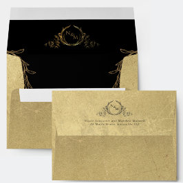 Gold, Inside Black, elegante Monogramm-Hochzeit