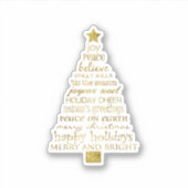 Gold Inspirational Christmas Tree Peace Joy Aufkleber (Vorderseite)