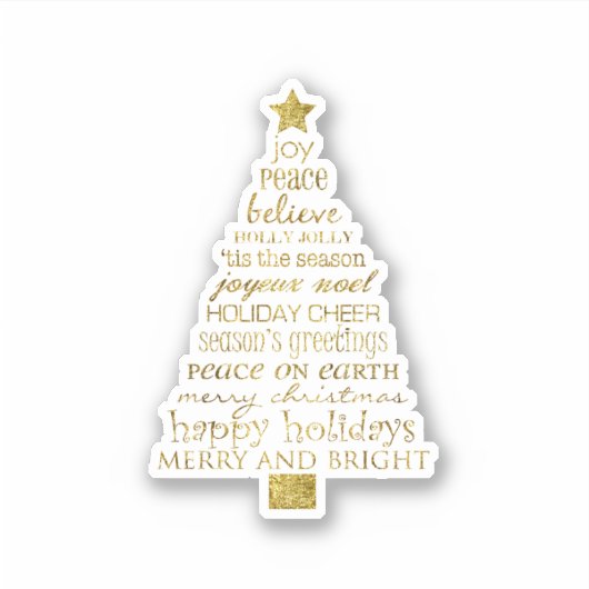 Gold Inspirational Christmas Tree Peace Joy Aufkleber (Vorderseite)
