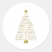 Gold Inspirational Christmas Tree Peace Joy Runder Aufkleber (Vorderseite)