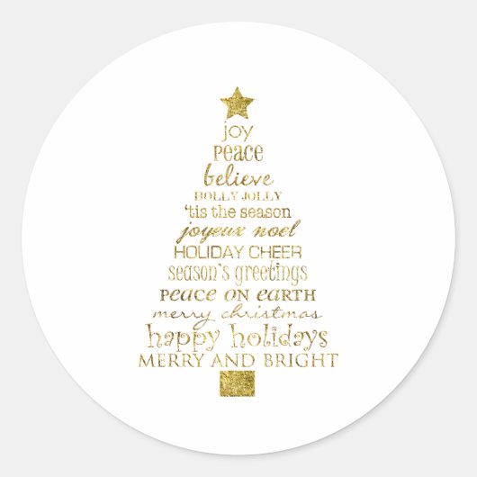 Gold Inspirational Christmas Tree Peace Joy Runder Aufkleber (Vorderseite)