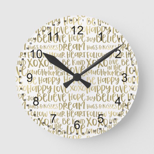 Gold inspirierende Wörter Runde Wanduhr (Vorderseite)