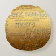 Gold International Christmas Navidad Round Pillow