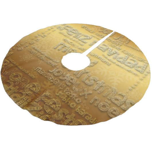 Gold International Christmas Navidad Tree Skirt Polyester Weihnachtsbaumdecke (Schrägansicht)