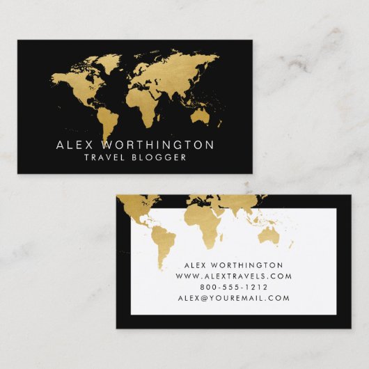 Gold International Travel World Map Visitenkarte (Vorne/Hinten)
