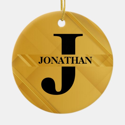 Gold Intersecting Initial Letter Name Typography Keramik Ornament (Vorne)