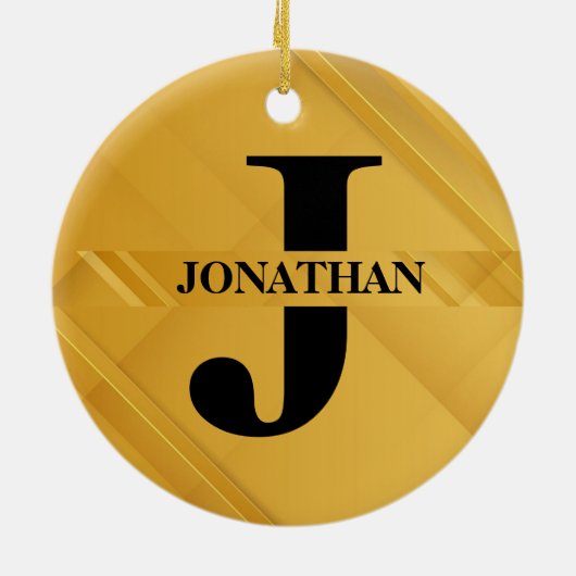 Gold Intersecting Initial Letter Name Typography Keramik Ornament (Hinten)