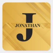 Gold Intersecting Initial Letter Name Typography Quadratischer Aufkleber (Vorderseite)