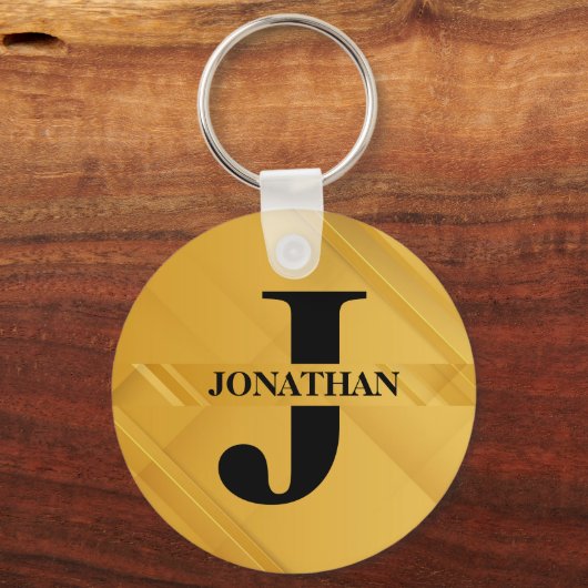 Gold Intersecting Initial Letter Name Typography Schlüsselanhänger (Vorderseite)