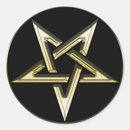 Gold Invertierte Pentagramm Runder Aufkleber (Vorderseite)
