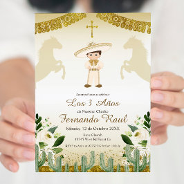 Gold Invitaciones Tres Anos, Charro Tres Anos Einladung