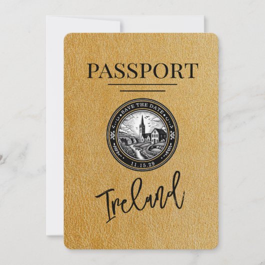 Gold Ireland Passport Save the Date (Vorderseite)