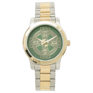 Gold Irish Celtic Cross & Kleeblatt Armbanduhr