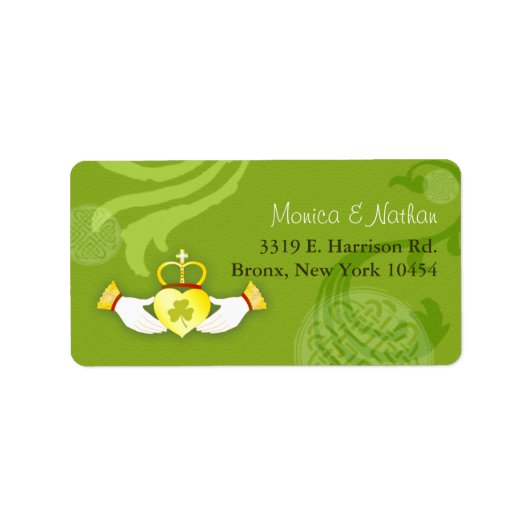 Gold Irish Claddagh Heart Green Wedding Address Adressaufkleber (Vorne)