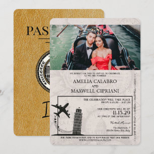 Gold Italien Reisepass Hochzeits-Einladung Einladung