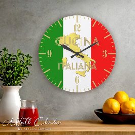 Gold Italy Country Italian Fahne Wall Clock Große Wanduhr