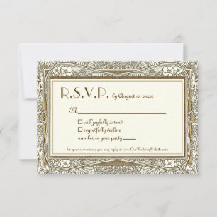 Gold Ivory Art Nouveau Elegant Wedding R.S.V.P. RSVP Karte