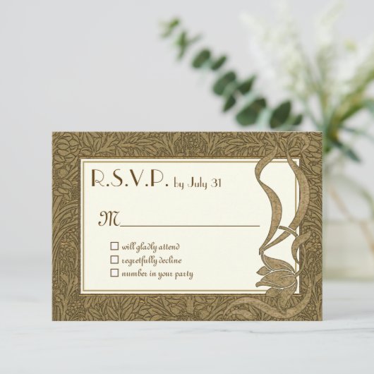 Gold Ivory Art Nouveau Elegante RSVP Karte (Stehend Vorderseite)