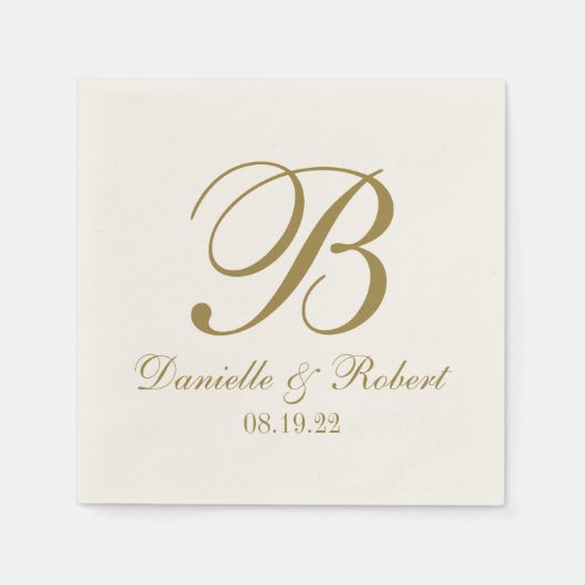 Gold | Ivory Custom Wedding Monogram Paper Napkin Serviette (Vorderseite)